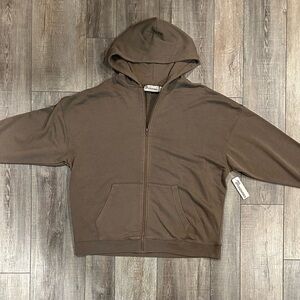 NWT Men’s Distressed Brown Zip-Up Hoodie, Copper Zipper, Very Soft!👍🏽 size (L)
